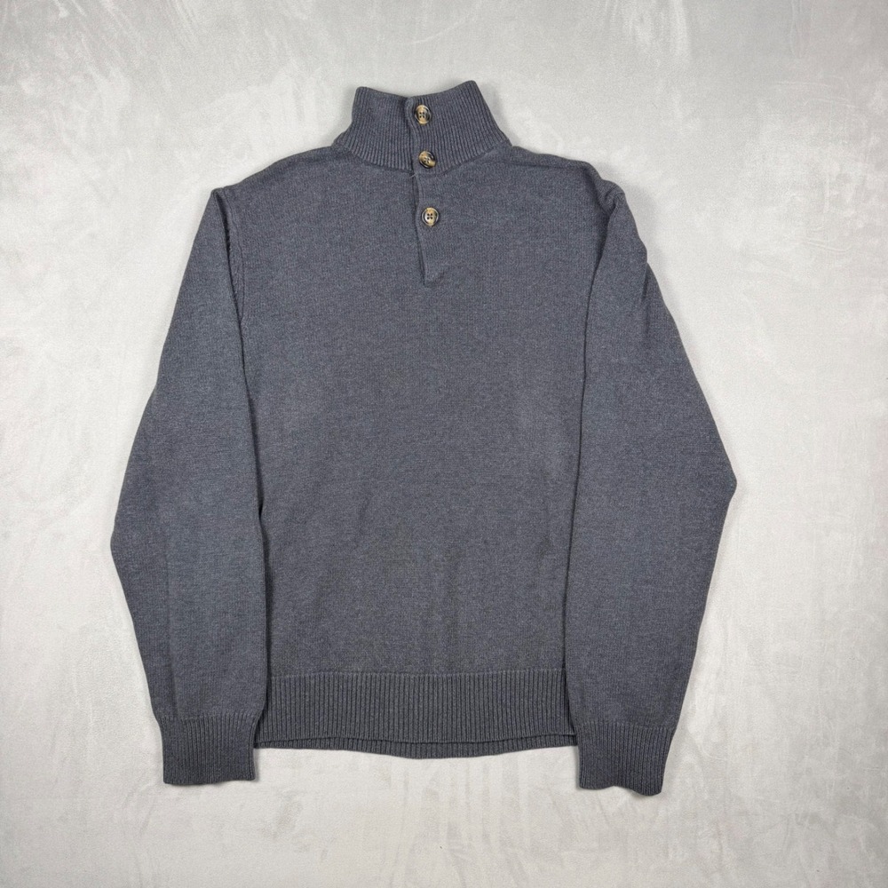 Y2K Mens Gap Mock Neck Button Pullover Sweater Charcoal Grey Minimalist Large